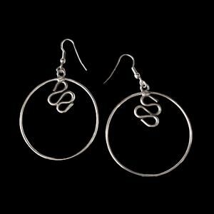 Silver tone squiggle / snake hoop fish hook earrings